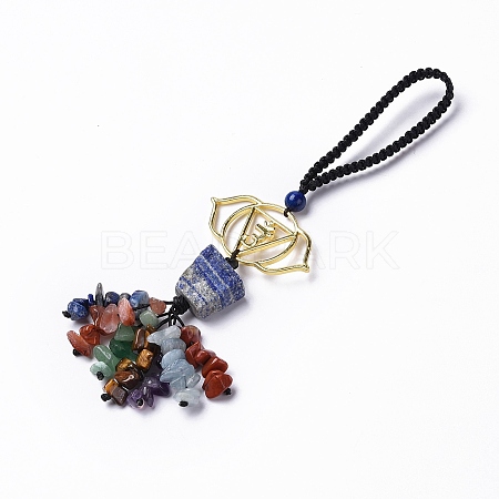 Natural Raw Lapis Lazuli & Mixed Stone Chips Tassel Pendant Decorations HJEW-P014-01G-03-1