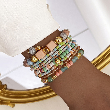 8Pcs 8 Styles Glass Seeded Beaded Stretch Bracelet Set WG2CB6D-06-1