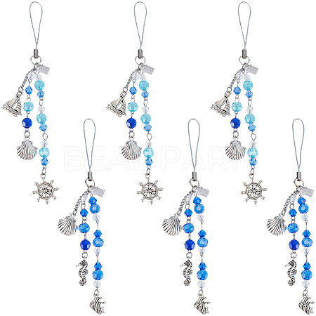 6Pcs 2 Styles Glass & Alloy Mobile Straps HJEW-SC0001-89-1