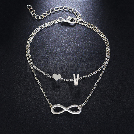 Alloy Infinity Heart Initial Charm Double Layer Anklets for Women FS-WG74AE6-22-1