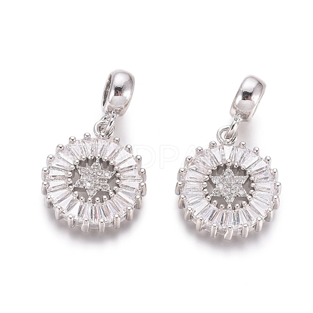 Brass Micro Pave Clear Cubic Zirconia European Dangle Charms OPDL-L016-01P-1