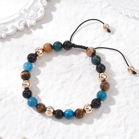 Natural & Synthetic Mixed Gemstone Beads Braided Beaded Bracelets for Women Men BJEW-JB13425-01-1