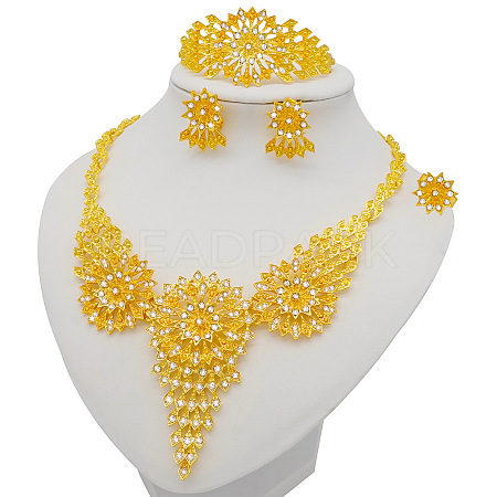 Flower Alloy Rhinestone Necklaces & Bracelets & Earring & Finger Rings Sets FS-WGE9D8F-02-1