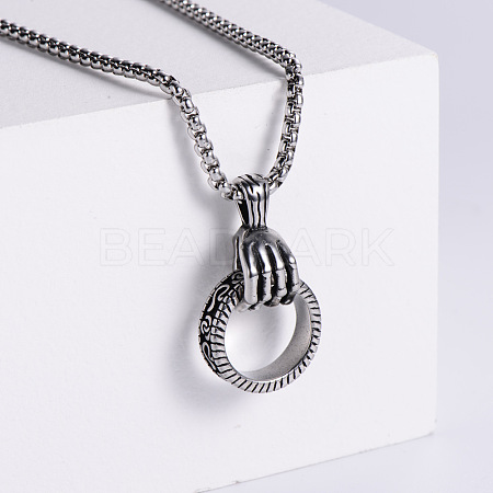 304 Stainless Steel Skeleton Hand Holding Ring Pendant Necklaces for Men IJ7067-1