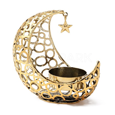 Hollow Moon Iron Candle Holder AJEW-WH0314-19G-1