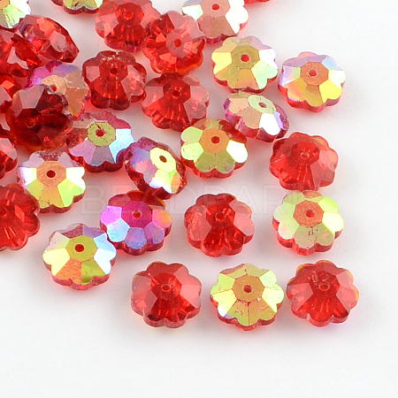 AB-Color Plated Flower Transparent Glass Beads X-GLAA-R160-01AB-1