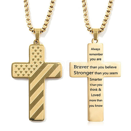 American Flag Bible Cross 304 Stainless Steel Pendant Necklaces for Men FS-WGFCD71-02-1