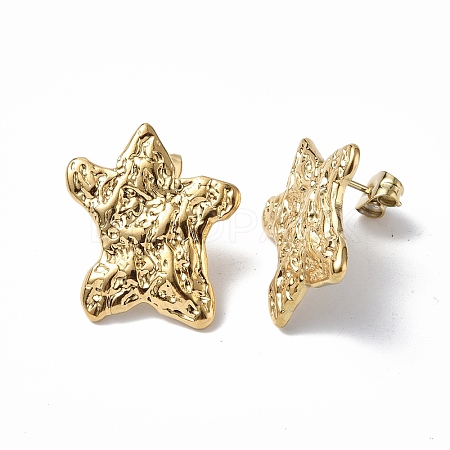 Ion Plating(IP) 304 Stainless Steel Textured Star Stud Earrings for Women EJEW-F300-01G-1