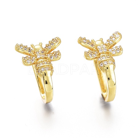 Brass Micro Pave Clear Cubic Zirconia Bees Cuff Earrings ZIRC-I049-25G-1
