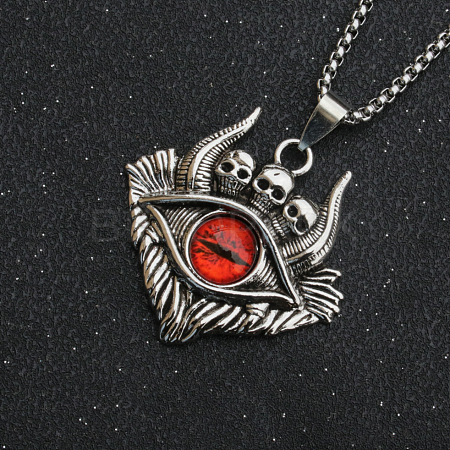 Evil Eye Skull Alloy Pave Glass Pendant 667 Stainless Steel Chain Necklaces for Men FS-WG7A50C-02-1