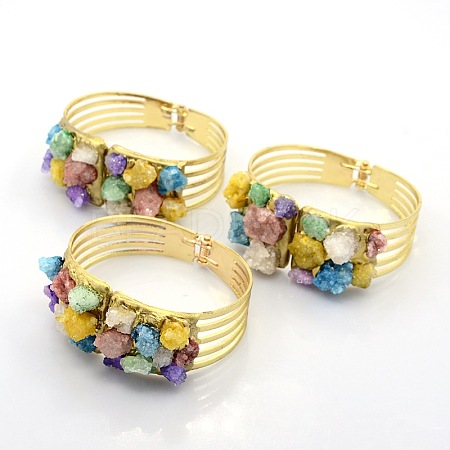 Colorful Alloy Electroplate Agate Crystal Bangles BJEW-P018-01-1