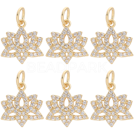 Beebeecraft 6Pcs Brass Micro Pave Clear Cubic Zirconia Charms ZIRC-BBC0002-18-1