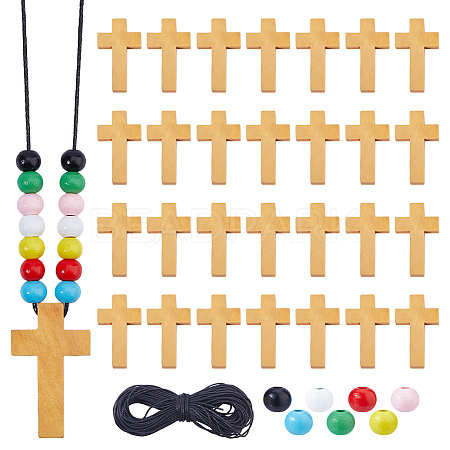 DIY Round & Cross Pendant Necklace Making Kits DIY-DC0004-02C-1