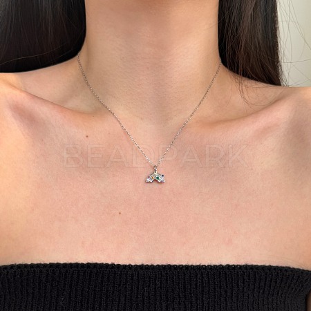 Rainbow 925 Sterling Silver Micro Pave Cubic Zirconia Pendant Necklaces for Women NJEW-F338-06P-1