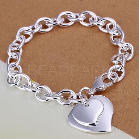 Brass Heart Charm Bracelets For Women BJEW-BB12641-1