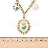 304 Stainless Steel Cloth Oval Embroidered Floral & Flower atural Keshi Pearl & Handmade Porcelain Glazed Hand Painted Tulip Flower Multi-Pendant Necklaces for Women NJEW-JN06354-4