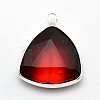 Silver Color Plated Brass Glass Triangle Pendants GLAA-J012-S-2