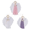 3Pcs 3 Colors Angel Wood & Cotton Threads Pendant Decoration HJEW-JM02406-1