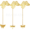 3Pcs 3 Styles Butterfly & Butterfly & Dragonfly Filigree Brass Bookmark with Chains AJEW-SC0002-93G-1