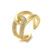 Rack Plating Brass Wrapped Knot Open Cuff Ring with Cubic Zirconia RJEW-C065-03G-1