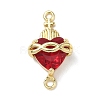 Brass with Glass Dark Red Sacred Heart Connector Charms KK-L253-27G-01-1