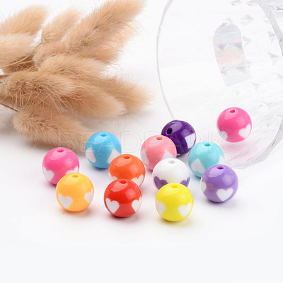 Mixed Color Heart Acrylic Beads for Chunky Necklaces X-YPL454-1