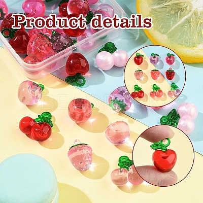 12Pcs 3 Colors Transparent Resin & Acrylic 3D Fruit Pendants FIND-YW0006-01-1