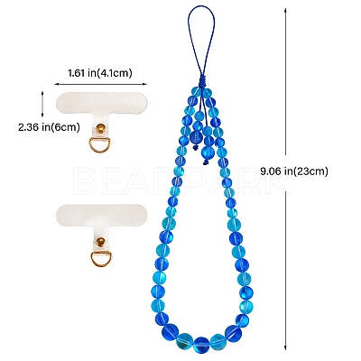 Round Synthetic Moonstone Beaded Mobile Straps HJEW-SW00042-08-1
