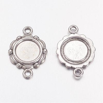 Antique Silver Alloy Tibetan Style Cabochon Connector Settings X-TIBEP-0578-S-FF-1