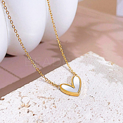 Heart Stainless Steel & Natural Shell Pendant Necklaces & Stud Earrings Sets FS-WG4CC15-02-1