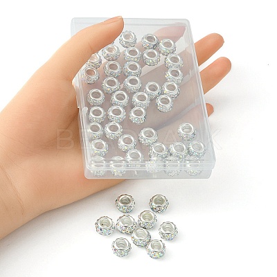50Pcs Polymer Clay Rhinestone European Large Hole Beads FPDL-YW0001-01B-1