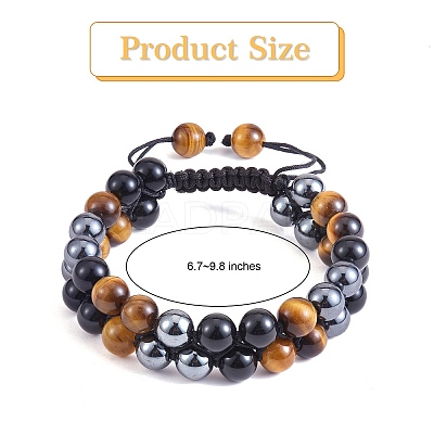 Natural Obsidian & Tiger Eye & Synthetic Hematite Braided Bead Bracelet BJEW-SW00001-22-1