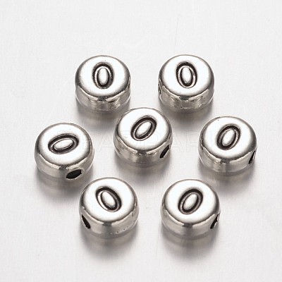Flat Round Antique Silver Tone Alloy Number Beads PALLOY-K194-00AS-1
