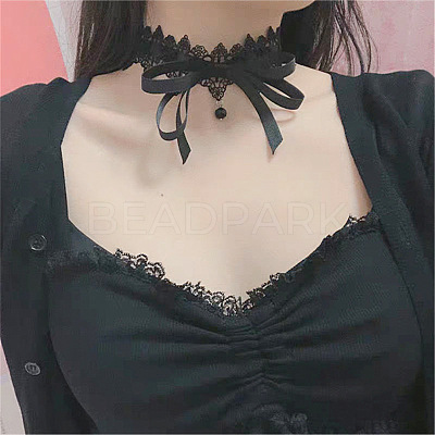 Polyester Flower Lace Bowknot Choker Necklaces for Women FS-WGE4196-01-1