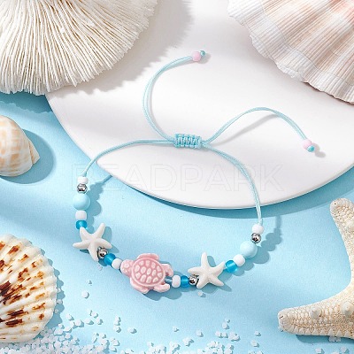 Synthetic Turquoise Bead Braided Bead Bracelets BJEW-JB11720-1