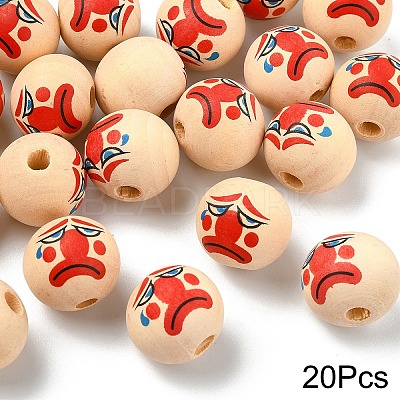 20Pcs Printed Wood European Beads WOOD-YW0001-55A-1