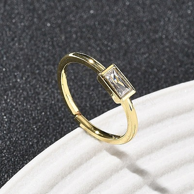 Rectangle Brass with Glass Cuff Rings for Women RJEW-Z111-05G-07-1