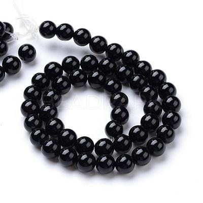 Natural Dyed & Heated Black Onyx Round Bead Strands G-T055-6mm-10-1