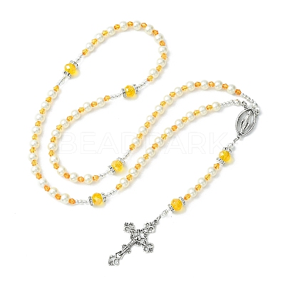 Glass Pearl Rosary Bead Necklace NJEW-TA00082-04-1