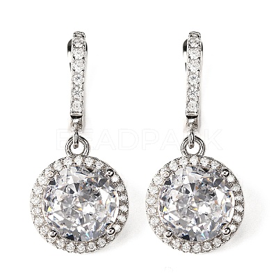 925 Sterling Silver Micro Pave Cubic Zirconia Dangle Hoop Earrings EJEW-F371-01B-01-1