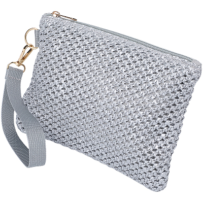 Straw Plaited Cosmetic Zipper Bags AJEW-WH20010-78A-1