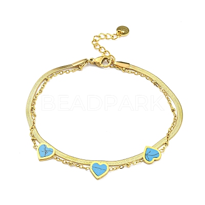 PVD Vacuum Plating 304 Stainless Steel Herringbone & Satellite Chains Double Layer Multi-strand Bracelet BJEW-Z016-07G-1