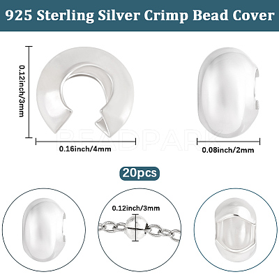 20Pcs 925 Sterling Silver Crimp Bead Cover STER-BBC0009-49-1