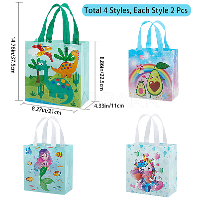 8Pcs 4 Styles Non-Woven Fabric Reusable Folding Gift Bags with Handle ABAG-GF0001-19C-1