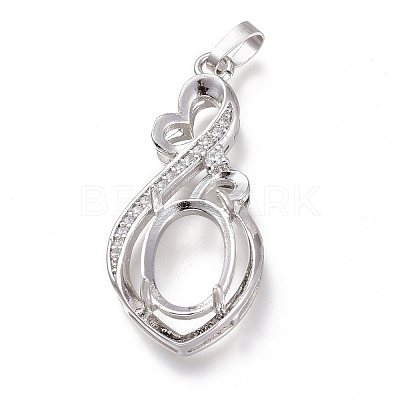 Brass Micro Pave Clear Cubic Zirconia Open Back Bezel Pendant Cabochon Settings ZIRC-I049-09P-1