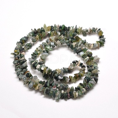 Natural Moss Agate Chip Bead Strands G-M205-45-1