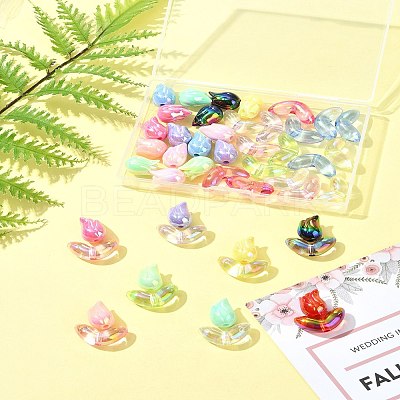48Pcs 2 Styles UV Plated Acrylic Beads SACR-FS0001-37-1