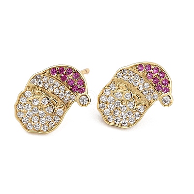 Christmas Rack Plating Brass Cubic Zirconia Stud Earrings EJEW-K245-55B-G-1