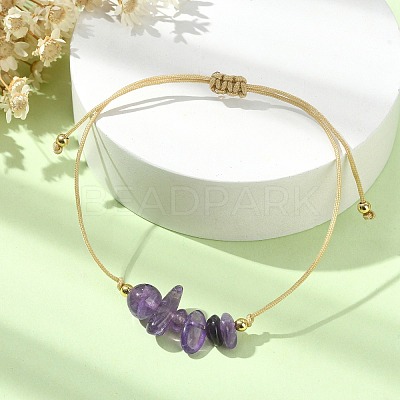Natural Amethyst Chips Braided Bead Bracelets BJEW-JB09851-02-1