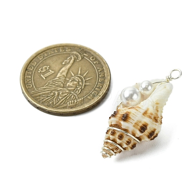 Natural Scallop Shell & Round Shell Pearl Pendants PALLOY-TA00197-01-1
